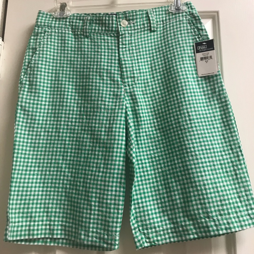 NWT Polo Green And White Checkered Shorts Size 14